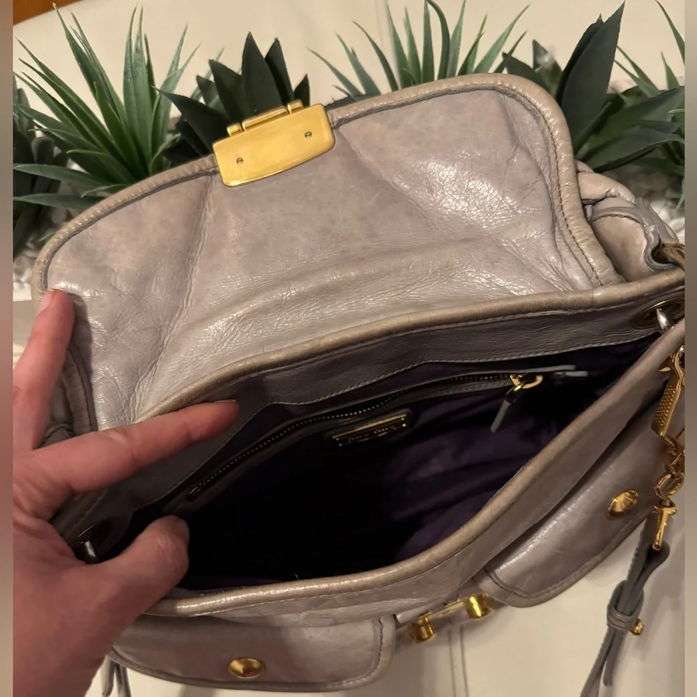 Miu Miu Gray Leather Handbag with Gold Accents - Picture 13 of 14